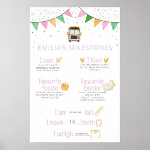 Verjaardags poster voor meisjes met schoolbus them