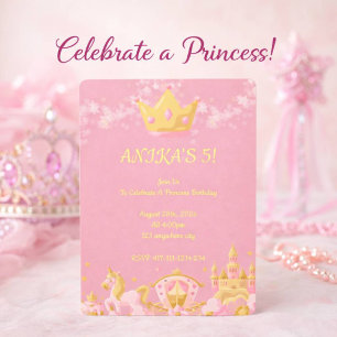 VERJAARDAGS-PRINSES UITNODIGING PERZIK KLEUR
