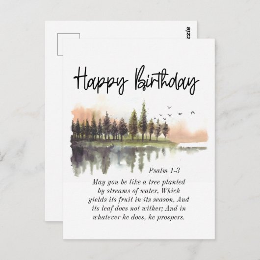 Verjaardags Psalm 1-3 Bijbelvers Natuur Aquarel Briefkaart (Voorkant / Achterkant)
