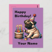 Verjaardags Pug Groet Briefkaart (Voorkant / Achterkant)