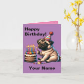 Verjaardags Pug Groet Kaart (Gele Bloem)