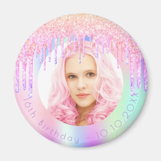 Verjaardags regenboog glitters droppen aangepaste  magneet (Voorkant)