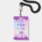 Verjaardags regenboog glitters purper VIP uitnodig Badge (Voorzijde met lanyard)