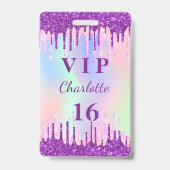 Verjaardags regenboog glitters purper VIP uitnodig Badge (Voorzijde)