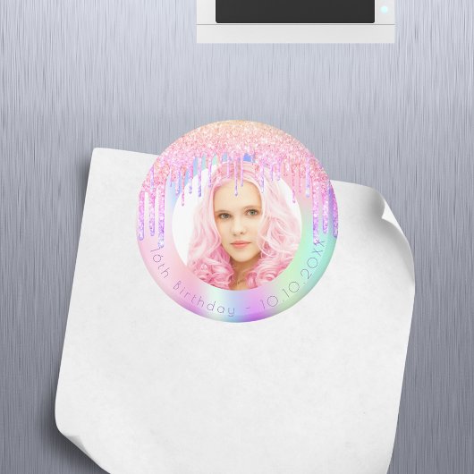 Verjaardags regenboog glittersprenkels op maat fot magneet