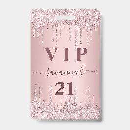 Verjaardags roze glitters drijft vip uitnodiging badge
