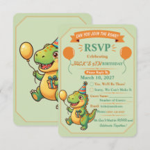 Verjaardags RSVP kaart voor leuke dinosaurusjongen