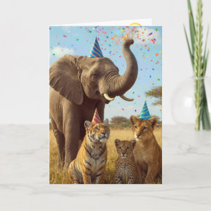 Verjaardags Safari Feest Dieren met Confetti Kaart