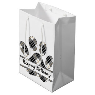 Verjaardags Schotse Plaid Pootafdruk Op Wit Medium Cadeauzakje
