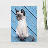verjaardags Siamese katje op blauw hout Kaart (Voorkant)