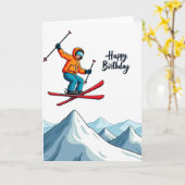 Verjaardags Ski Jump Kaart (Gele Bloem)
