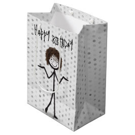 Verjaardags Stick Figure Meisje Met Haar en Bril Medium Cadeauzakje
