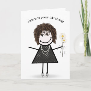 Verjaardags Stick Figure Meisje met Madeliefjes Kaart