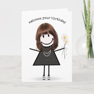 Verjaardags Stick Figure Meisje met Madeliefjes    Kaart