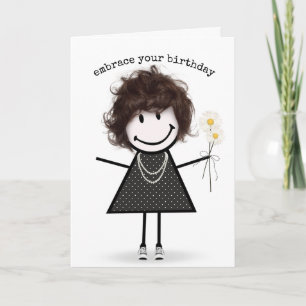 Verjaardags Stick Figure Meisje met Madeliefjes  Kaart