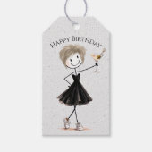 Verjaardags Stick Figure Meisje Met Martini Cadeaulabel (Voorkant)
