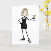 Verjaardags Stick Figure Meisje met Martini Kaart (Gele Bloem)