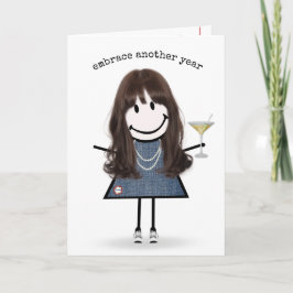 Verjaardags Stick Figure Meisje met Martini Kaart