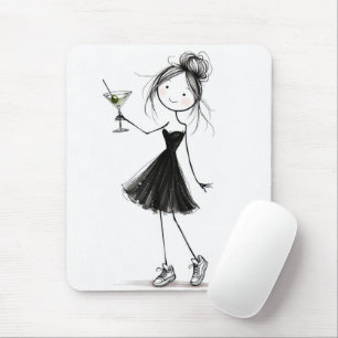 Verjaardags Stick Figure Meisje met Martini Muismat