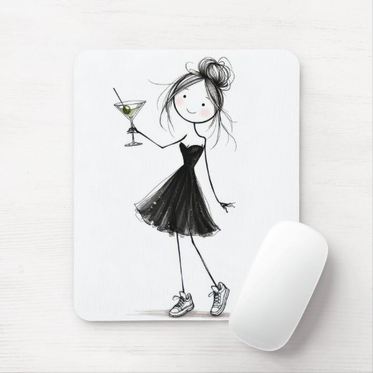 Verjaardags Stick Figure Meisje met Martini Muismat (Met muis)