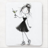 Verjaardags Stick Figure Meisje met Martini Muismat (Voorkant)