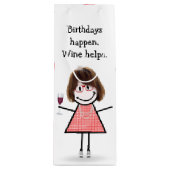 Verjaardags Stick Figure Meisje met Rode Wijn Cadeautas (Voorkant)