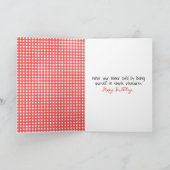 Verjaardags Stick Figure Meisje Op Rode Gingham Kaart (Binnen)