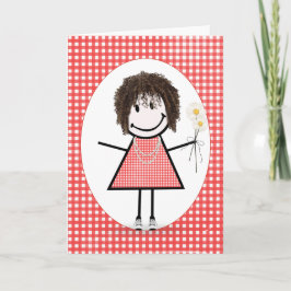 Verjaardags Stick Figure Meisje Op Rood Kaart