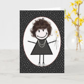 Verjaardags Stick Figure Meisje voor Vriendin   Kaart (Gele Bloem)