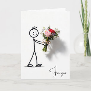 Verjaardags Stickman Met Roos Boeket Kaart