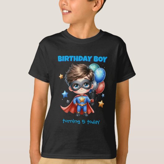 Verjaardags Superheld T-shirt Bewerkbaar (Voorkant)