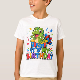 Verjaardags T-shirt met verrassingsdoos met dinosa