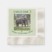 Verjaardagstafelaccent 'Wilde Eén' Olifant Servet (Voorkant)