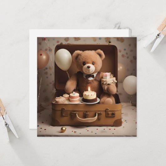 Verjaardags teddybeer kaart (Voorkant / Achterkant in situ)