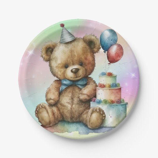 Verjaardags-Teddybeer Papieren Bordje (Voorkant)