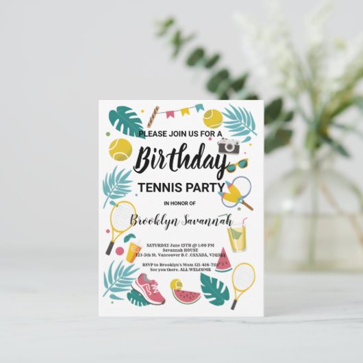 Verjaardags tennisfeest Zomer Splash Briefkaart (Staand voorkant)