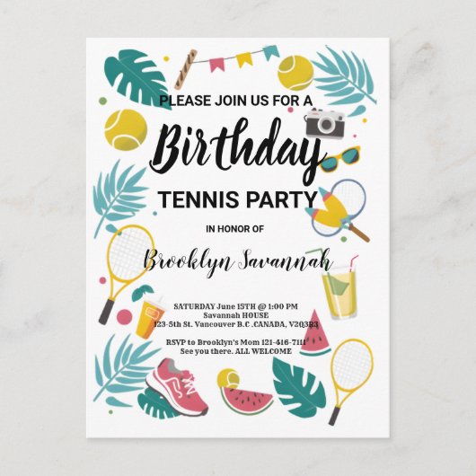 Verjaardags tennisfeest Zomer Splash Briefkaart (Voorkant)