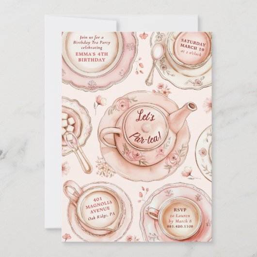 Verjaardags theepartij uitnodiging (Voorkant)