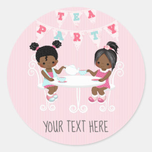 Verjaardags theepartij voor meisjes Shabby-Chic Pe Ronde Sticker