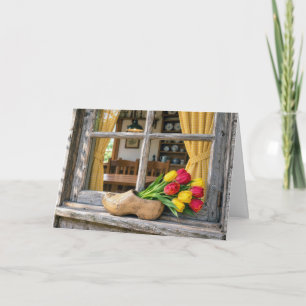 Verjaardags tulpen in een Nederlandse houten klomp Kaart