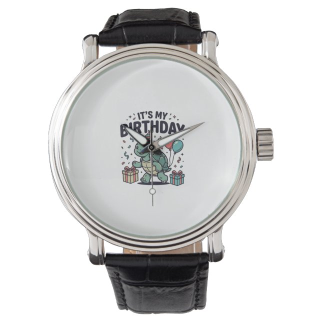 Verjaardags Turtle-feest Vectorontwerp_1 Horloge (Voorkant)