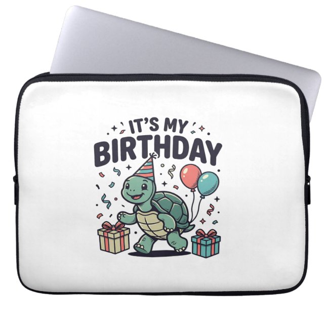 Verjaardags Turtle-feest Vectorontwerp_1 Laptop Sleeve (Voorkant)