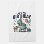 Verjaardags Turtle-feest Vectorontwerp_1 Theedoek (Verticaal)