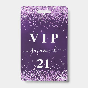 Verjaardags uitnodiging paarse roze vip badge