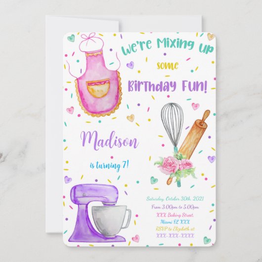 Verjaardags uitnodiging voor bakfeestje (Voorkant)