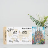 Verjaardags verrassingsboardingskaart reis ticket kaart (Staand voorkant)