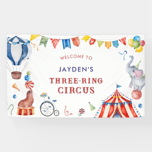 Verjaardags Welkom Drie Ring Circus Carnaval Spandoek (Horizontaal)