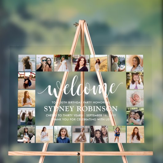 Verjaardags Welkom Script 20 Foto Collage Feest Acryl Bord (Neutraal)