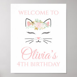 Verjaardags welkomstbord kitten bloem gezicht poster