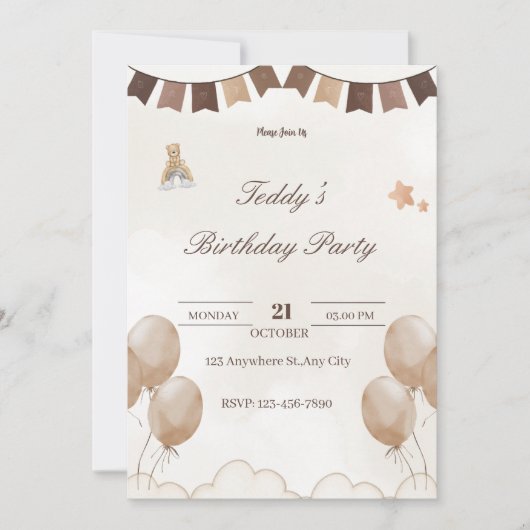 Verjaardags Welkomstkaart Teddybeer Save The Date (Voorkant)